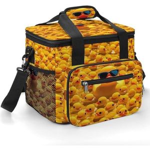 Camping Ice Pack, gele rubberen eend met zonnebril print koeltas, 22,5 l grote capaciteit geïsoleerde lunch draagtas voor buiten, picknick, barbecue, reizen, werk