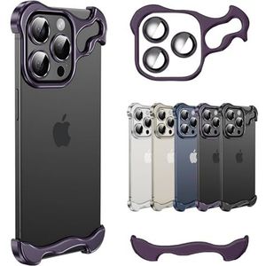 Alloy Armor Case Zinc Alloy Phone Cases For iPhone 12 13 14 15 Pro Max Frameless Slim Metalized Case with HD Lens Film(Color:Purple,Size:For IPhone 15)