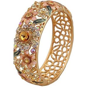 Emaille Bangle voor vrouwen, Fijne Cloisonne Strass Brede Armbanden Handgemaakt Half Ontwerp Bloem High End Sieraden Emaille Vergulding Magneet Gesp Bangle(Gold_57mm)