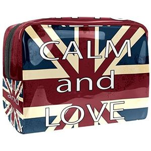 UK Engeland vlag houden kalm en liefde print reizen cosmetische tas voor vrouwen en meisjes, kleine waterdichte make-up tas rits zakje toilettas organizer, Meerkleurig, 18.5x7.5x13cm/7.3x3x5.1in, Modieus