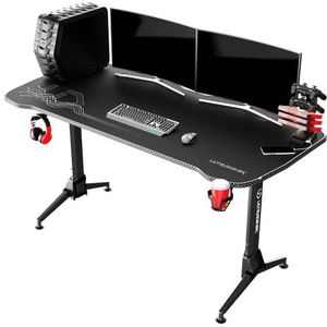 ULTRADESK Groot | Computerbureau Gaming Desk Net voor kabelbeheer | Bekerhouder, gamingrek met 4 USB-poorten, hoogteverstelling op 3 niveaus | Stalen frame, witte pad, 160x75 cm