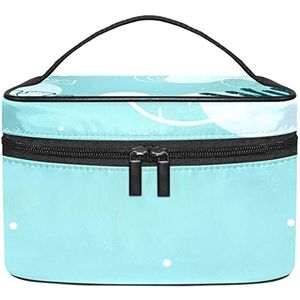 Koraal blauwe make-up organizer tas, reismake-up tas organizer case draagbare cosmetische tas voor vrouwen en meisjes toiletartikelen, Meerkleurig, 22.5x15x13.8cm/8.9x5.9x5.4in
