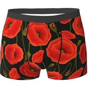 ZJYAGZX Boxerslip voor heren met klaproos en bloemenprint, comfortabele ondergoedbroek, ademend vochtafvoerend, Zwart, S