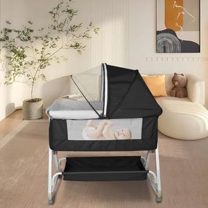 3-in-1 bijzetbed, reisbed baby met matras, Co-sleeper, Aanschuifwieg voor Baby, In Hoogte Verstelbaar Babybed, met Matras, babybed 6-voudig in hoogte verstelbaar-92 * 52 * 106-118 cm-zwart