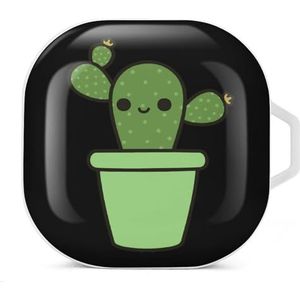Leuke cactus in groene pot oortelefoon hoesje compatibel met Galaxy Buds/Buds Pro schokbestendig hoofdtelefoon hoesje cover witte stijl