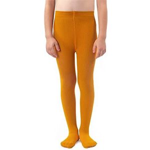 NOQ Meisjes Gladde Gebreide Panty Met Voeten Warme Ondoorzichtige Schoolkinderkousen Balletdansshow Kleuterschool, curry, 116-122