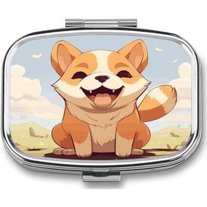 Cartoon Shiba Inu Hond Pillendoos Pil Case Leuke Pil Organizer Pil Houder Geneeskunde Pil Organizer Pil Container Dagelijkse Pil Organizer Kleine Pillendoos Pil Case voor Portemonnee Pocket