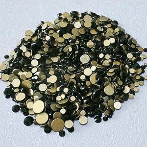 SS4-SS20 Mixformaat Helder Kristal Goud Plat Achter Strass Decoraties DIY Glitterstenen 3D Nail Art Accessoires-Zwart-Mixformaat SS3-SS20