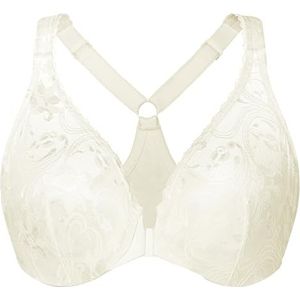 MELENECA Grote maat racerback-bh met kanten beugel en voorsluiting voor dames Gebroken wit 85D