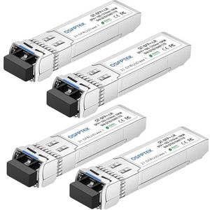 QSFPTEK 4 Pack 10GBASE-LR 10G SFP+ Module, 1310nm, 10km, DDM LC Mini-GBIC Transceiver voor Cisco SFP-10G-LR, Ubiquiti UF-SM-10G, Mikrotik, Netgear, Qnap NAS, D-Link
