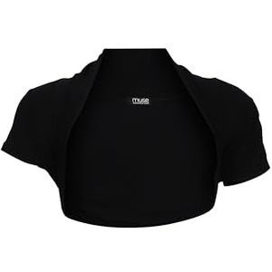 Easy Young Fashion Dames bolero jasje korte mouwen - elastisch en nauwsluitend - basic schouderjas - zachte open voorkant jas 3009, zwart, 32-38