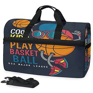Sport Zwemgymtas met schoenen Cool Kids Basketbal Zwart Compartiment Weekender Duffel Reistassen Handtas voor Vrouwen Meisjes Mannen