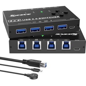 YOUTINGHDAV USB 3.0 Switch 4 PC, 4-in-4 out USB Switch 3.0, USB-schakelaar selector voor 4 pc's en toetsenbord, muis, printer, met bedrade afstandsbediening en 4 kabels
