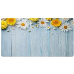 VAPOKF Tuinbloemen op blauwe houten plank keukenmat, antislip wasbaar vloertapijt, absorberende keukenmatten loper tapijten voor keuken, hal, wasruimte