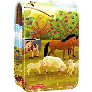 Animal Farm Selfie Lipgloss Houder Lipstick Case Draagbare Mini Lipstick Opbergdoos Reizen Lipstick Organizer Case met Spiegel voor Vrouwen, Meerkleurig, 9.5x2x7 cm/3.7x0.8x2.7 in