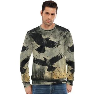 KAAVIYO Zwarte Schets Vogels Art Trui Lange Mouw Ronde Hals Sweatshirt T-shirt Tops Crewneck Truien Voor Tiener Mannen, Patroon, M