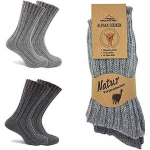MOUNTREX Alpaca Sokken, Wollen Sokken voor Dames en Heren - Dikke Gebreide Wintersokken - 2 Paar, Grijs/Donkergrijs, 35-38
