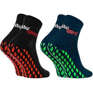 Rainbow Socks - Man Vrouw Badstof Anti-slip Sport Enkelsokken Neon - 2 Pairs - Zwart Blauw - Maat EU 36-38