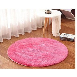 Shaggy Pluizige platte pool ronde tapijten kamertapijt tapijt voor woonkamer, eetkamer, slaapkamer, kinderkamer - effen roos 100 x 100 cm