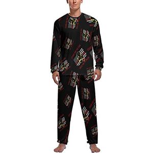US Brandweerman Rode Lijn Vlag Zachte Heren Pyjama Set Comfortabele Lange Mouw Loungewear Top En Broek Geschenken XL