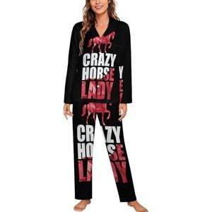Crazy Horse Lady Dames Lange Mouw Button Down Nachtkleding Zachte Nachtkleding Lounge Pyjama Set S