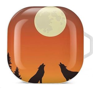 Two Wolves Howls at The Full Moon Oortelefoon Case Compatibel met Galaxy Buds/Buds Pro Schokbestendig Hoofdtelefoon Case Cover Wit-Stijl