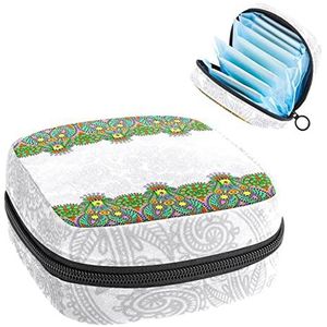 Periode Pouch Draagbare Tampon Opbergtas,Tampon Houder voor Portemonnee Vrouwelijke Product Organizer,groene etnische Bohemian, Meerkleurig, 4.7x6.6x6.6 in/12x17x17 cm
