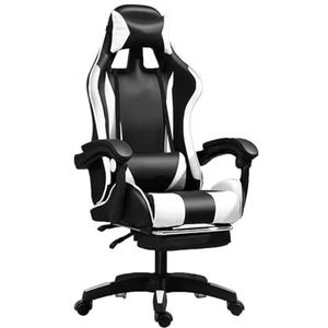 Ergonomische gamerstoel met massagevoetsteun en massagelendensteun, videogamestoelen in hoogte verstelbare stoel met hoofdsteun for kantoor of slaapkamer, studeerkamer (Kleur : White, Maat : 38x48cm