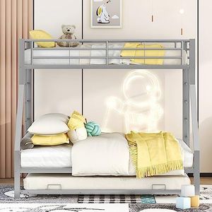 Lcoho stapelbed, 90 x 200 cm, metalen bedframe, ijzeren bed, drievoudig stapelbed, voor kinderen, tieners en volwassenen (wit