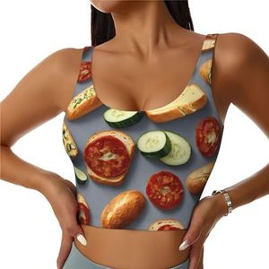 GFXEDSAH Gezonde Voedselprint Yoga BH's, Workout Tops met Ingebouwde BH, Stijlvol racerback ontwerp met gewatteerd comfort, Zwart, S