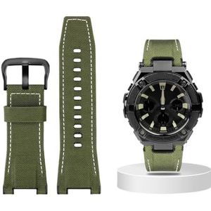 Canvas lederen horlogeband geschikt for Casio G-SHOCK GST-B100 S130 W300GL 400G W330 GST-W120L s120 W130L S100 Serie horloge accessorie (Color : Green canvas black, Size : 26mm)