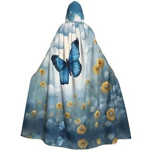 SSIMOO Blauwe vlinder en wolken, opvallende cosplay kostuum cape voor dames - unisex vampiermantel voor Halloween.