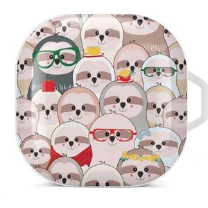 Grappige mooie schattige luiaard in roze grijze oordopjes hoesje compatibel met Samsung hard shell beschermhoes witte stijl