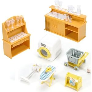 Mini House Miniatures Plastics Poppenhuis Meubels Slaapkamer Set met Hoog Laag Bed, Dressoir, Bureau en Hanger voor Huis Decoratieve Ornamenten F