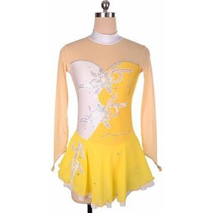 UPPJPBSW Dames Ijshockey Jurk Mouwloos Kunstrijpak Ritmische Gymnastiek Met Strass Chiffon Jurk,White+yellow,M