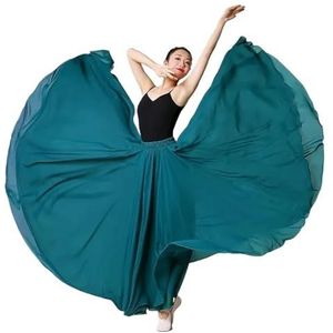 Flamencorok for vrouwen 180/360/540/720 graden volle cirkel swingrok Spaanse danskostuum Volwassen vloeiende geplooide gelaagde rok for optredens Halloweenfeest Rode krijt thema-outfit(Dark green_540)