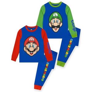 SUPER MARIO Jongenspyjama, 2-pack, Kinderpyjama’s Voor Gamers, Mario Pyjamasets Voor Jongens, Blauw 116