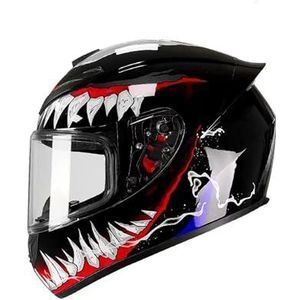 Full Face Motorhelm met Dubbele Achtervleugels DOT Gecertificeerd - Lichtgewicht en Duurzame Volwassen Motorfiets Straat Fietshelm (Gele lijnen, M)(Bright black,Small)