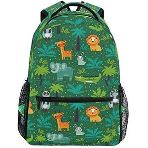 Jeansame Rugzak School Tas Laptop Reistassen voor Kids Jongens Meisjes Vrouwen Mannen Tropische Olifant Tijger Leeuw Panda Jungle