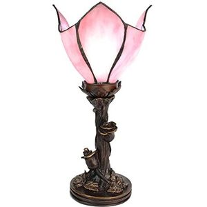HAES DECO - Tiffany Tafellamp 32 cm Roze Glas Tiffany Bureaulamp Tiffany Lampen Glas in Lood