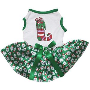 Petitebelle Hond Jurk Xmas Stick Sok Wit Katoen Kerstman Groen Tutu, Medium, Groen