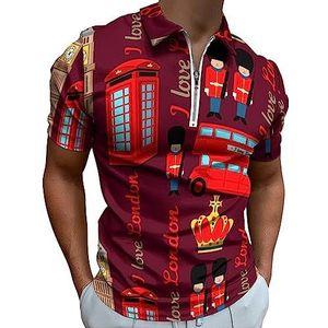 I Love London poloshirt voor heren, casual T-shirts met ritssluiting en kraag, golftops, slim fit