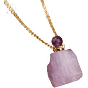 Kristal Essentiële Olie Hanger Mode Vrouwen Citrien Amethisten Rozen Kristal Parfum Ketting Sieraden Cadeau (Color : LightAmethyst Gold)