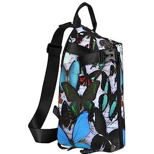 ASEELO Sling Rugzak Borsttas Baseball Patroon Softbal Bal Sport Ontwerp Anti-Diefstal Crossbody Schoudertas Dagrugzak Outdoor Sport Reizen Wandelen voor Mannen Vrouwen, Vlinder, Crossbody Backpack