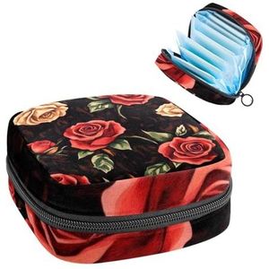 Draagbare maandverband opbergtas, menstruatiecup zakje vrouwelijke menstruatie pads tas voor tienermeisjes, tampons eerste menstruatie kit, dierenhuid en rode rozen