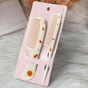 Kleine schattige haarkam, 2-delige mini-haarkamset, fijne tand, rattenstaartkam, draagbare antistatische plastic kapperskam, haarkam, cadeau voor nat en droog (geel oranje)