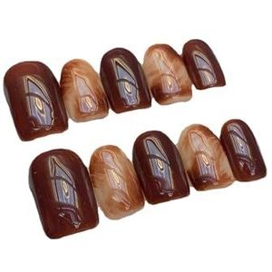 Goudfolie Amber Caramel Chocolade Handgemaakte Press-On Nagels Herfst Winter Gradiënt Valse nagels Dragen Nail Verbetering (kleur: L)