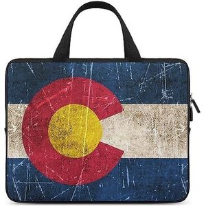 Vintage verouderd en gekrast Colorado vlag laptoptas duurzame waterdichte notebook draagtas computertas aktetas 12 inch