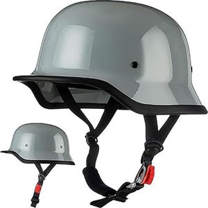 Duitse Motorfiets Half-Shell Helm, ECE-Goedgekeurde Retro Half-Shell Helm, Jethelm Met Vizier, Snelsluiting Voor Cruiser, Chopper, Biker, Bromfiets G,M/(57~58cm)