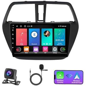 Dubbele DIN Android 14 autoradio voor Suzuki S-Cross SX4 2014-2017 9 Duim QLED Touch screen-met Draadloze Carplay Android Auto GPS navigatie 4G WiFi Stuurwielbediening achteruitrijcamera(P3 WIFI 4-Cor